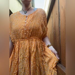 Free people medium yellow ditzy floral dress with cinch-able waist